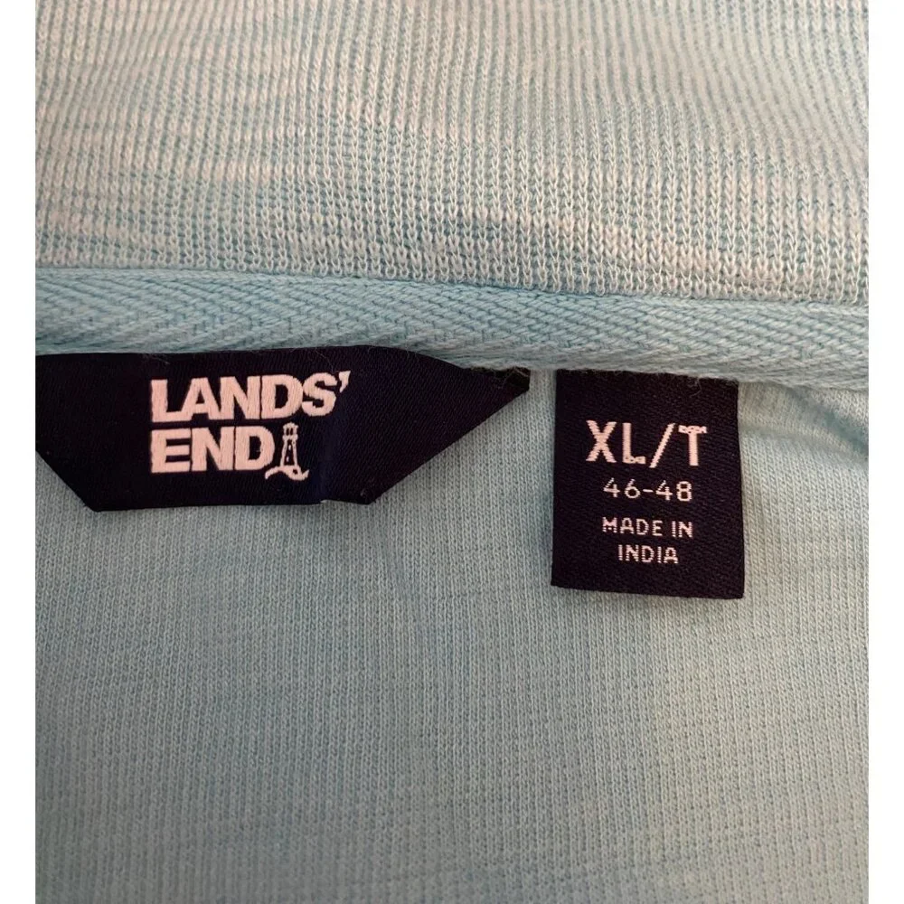 Lands End Mens Aqua Quarter-Zip Pullover XL Cotton Blend